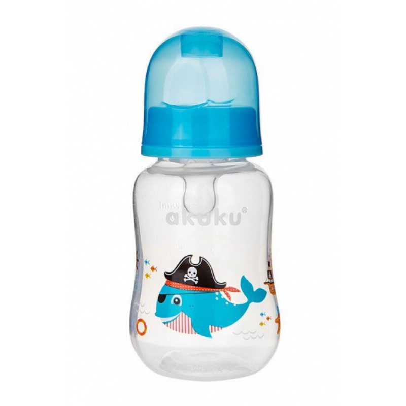 AKUKU 125 ml maitinimo buteliukas su silikoniniu žinduku, А0004, mėlynas