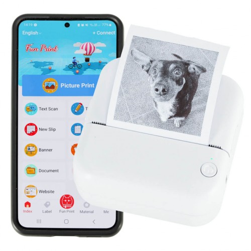 KIK Mini terminis etikečių spausdintuvas + USB laidas, kvadratas