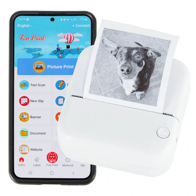 KIK Mini terminis etikečių spausdintuvas + USB laidas, kvadratas