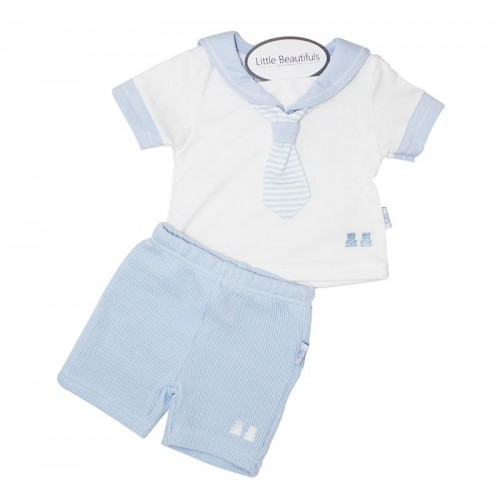 MINI CHIC 0-6 mėn. komplektukas, megzti šortai ir marškinėliai