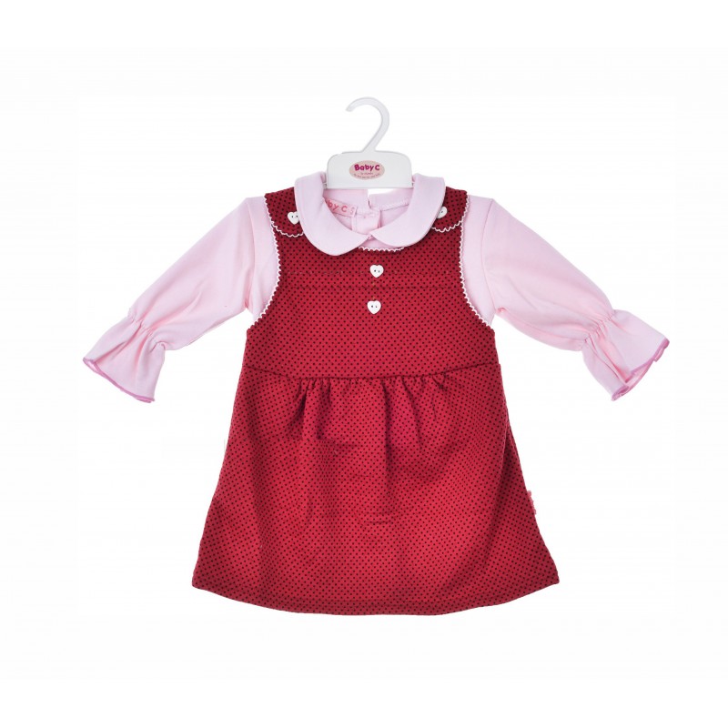 BABY C 0-9 mėn. dviejų dalių rinkinys (marškinėliai ir raudona suknelė)
