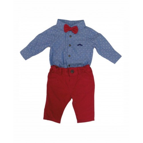LITTLE GENTS 0-18 mėn. marškinėlių, kelnių ir peteliškės rinkinys „Denim Look“