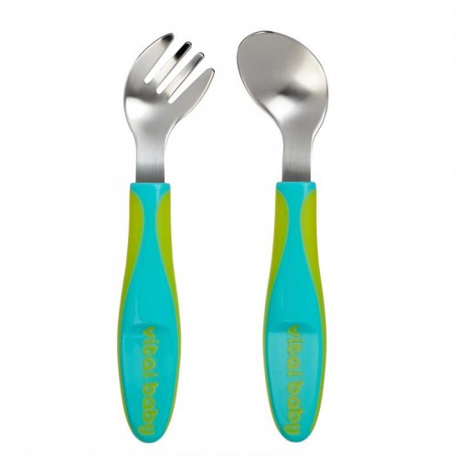 VITAL BABY 10+ mėn. įrankių komplektas "NOURISH Growing Up Angled Cutlery Pop" (mėlynas)