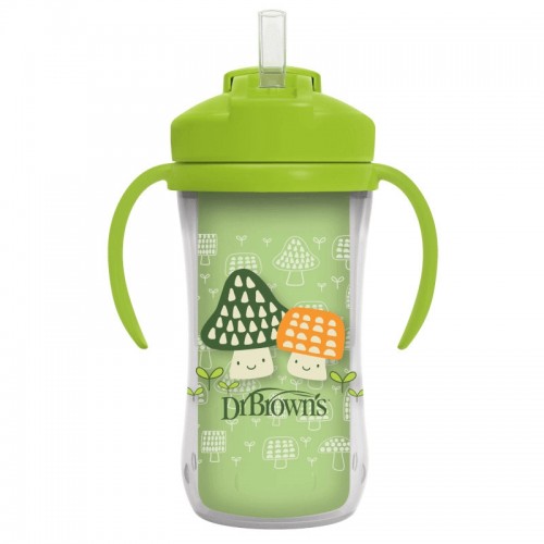 DR. BROWN'S 300 ml gertuvė dvigubomis sienelėmis su šiaudeliu, žalia