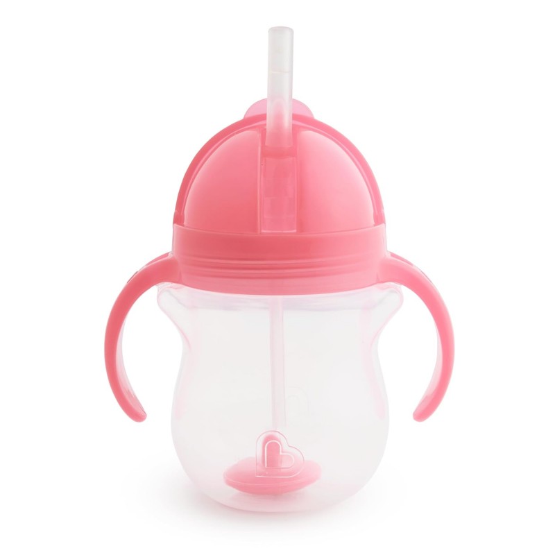 MUNCHKIN 207 ml gertuvė su šiaudeliu TIP&SIP STRAW, rožinė, 6+ mėn.