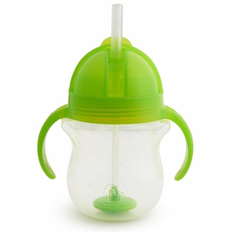 MUNCHKIN 207 ml gertuvė su šiaudeliu TIP&SIP STRAW, žalia, 6+ mėn.