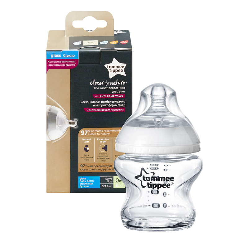 TOMMEE TIPPEE 150 ml. „Closer to Nature Easy-vent“ stiklinis buteliukas