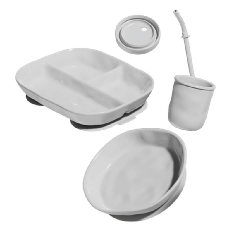 HEORSHE silikoninių indų rinkinys vaikams RIPPLE, pilkas