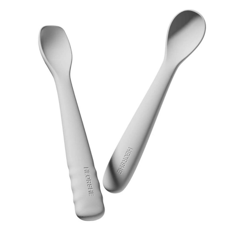 HEORSHE silikoniniai šaukšteliai kūdikiui, pilki, 2 vnt.