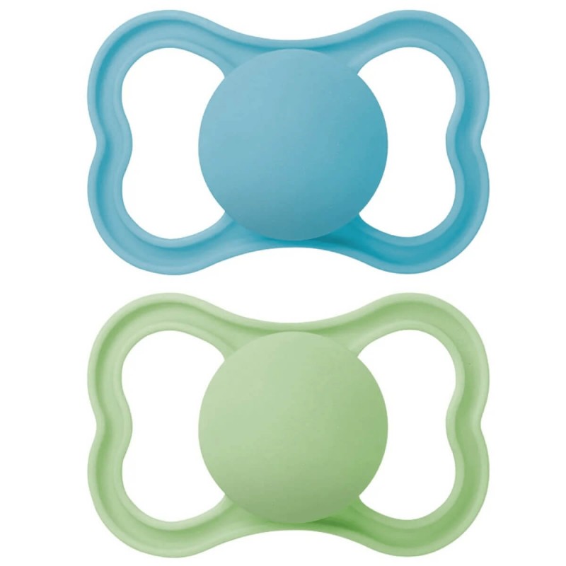 MAM 6-16 mėn. silikoniniai čiulptukai AIR, 2 vnt., mėlynas/žalias