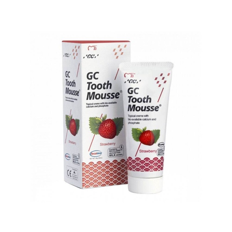 GC TOOTH MOUSSE remineralizuojantis dantų kremas be fluoro, 35 ml, Braškių skonio