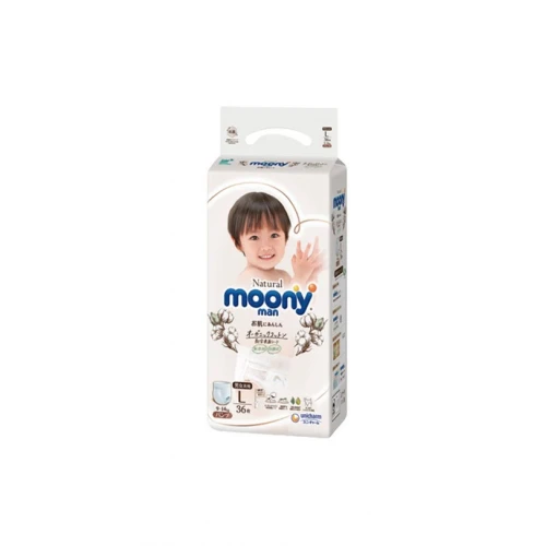 MOONY NATURAL japoniškos sauskelnės-kelnaitės naujagimiams, L, 9-14 kg, 36 vnt.