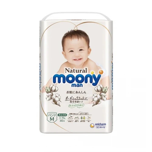 MOONY NATURAL japoniškos sauskelnės-kelnaitės naujagimiams, M, 5-10 kg, 46 vnt.