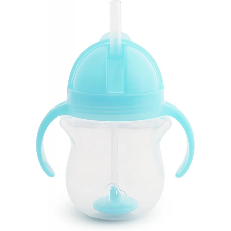 MUNCHKIN 207 ml gertuvė su šiaudeliu TIP&SIP STRAW, mėlyna, 6+ mėn.