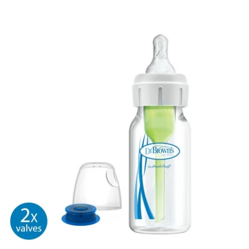 DR. BROWN'S OPTIONS+ buteliukas siauru kakleliu su spec. paskirties vožtuvu, 120 ml