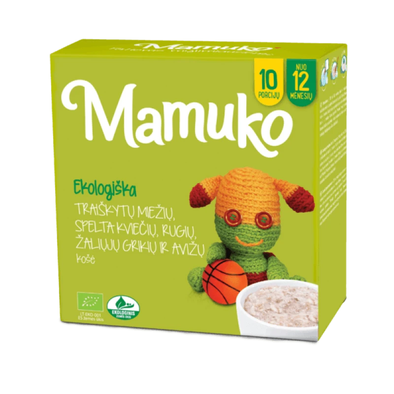 MAMUKO ekologiška traiškytų miežių, spelta kviečių, rugių, žaliųjų grikių ir avižų košė