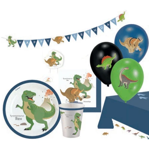 JAVOLI šventinės atributikos rinkinys DINOZAURAI, 45 vienetai