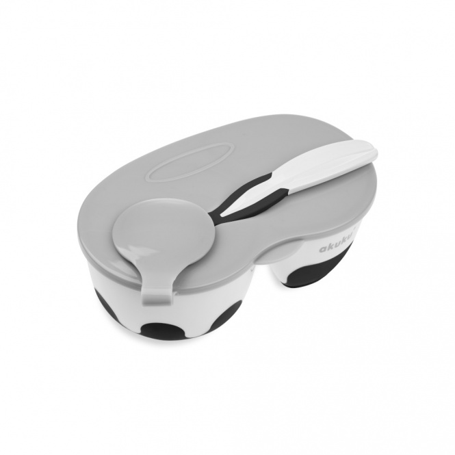 AKUKU 2 dalių dubenėlis su šaukšteliu, A0428, white/black